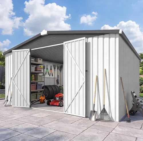 Vista 16 de AECOJOY Cobertizo de almacenamiento de metal para exteriores de 3 x 5 pies, cobertizo de herramientas de jardín resistente con puerta de gran