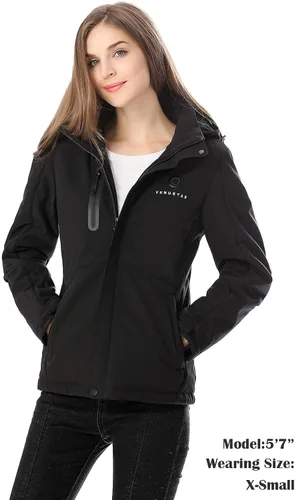 Vista 3 de Venustas - Chaqueta térmica para mujer con batería de 7.4 V, resistente al viento, eléctrica, aislada, con capucha desmontable, ajuste delgado