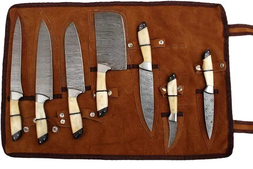 Vista 2 de G26 - Cuchillos de cocina profesionales hechos a medida de acero de Damasco 7 piezas de cuchillo de cocina profesional para chef