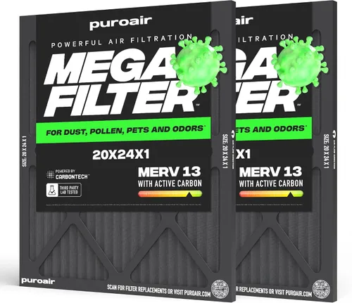 Vista 11 de PuroAir Filtro Mega - Filtro de aire de 12x12x1 MERV 13 para el hogar con carbón activado - Filtros alérgenos, caspa de mascotas, humo, polvo