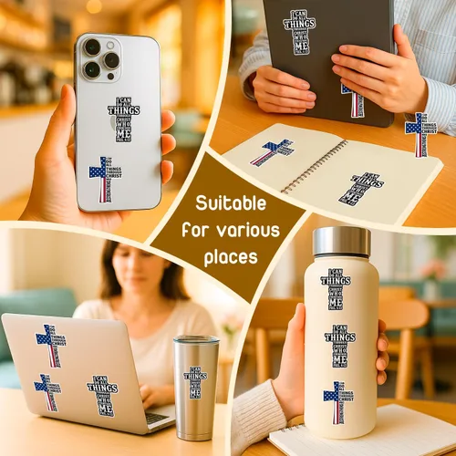 Vista 14 de (4 piezas) Calcomanías cristianas – Calcomanías de vinilo impermeables con versículo de la Biblia para laptop, botella de agua, automóvil
