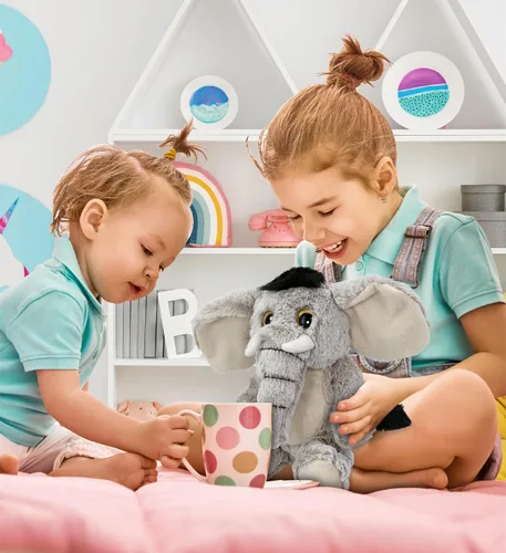 Vista 5 de DolliBu - Elefante de peluche – Elefante gris abrazable de piel suave, adorable peluche de elefante de zoológico, lindo regalo de safari de vida