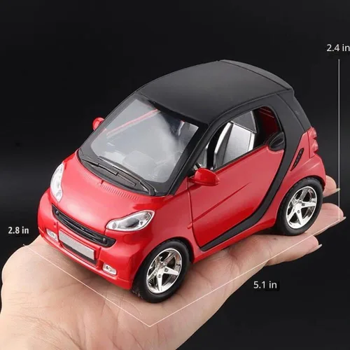 Vista 6 de Escala 1:32 para Smart Fortwo Modelo Diecast Model Car Pullback Vehículo Juguetes Colección de juguetes, Regalo, con Sonido y Luz (Rojo)