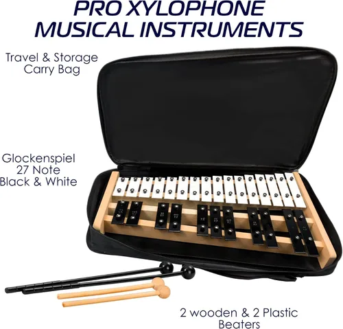 Vista 2 de MINIARTIS Glockenspiel Xilófono Xilófono Glockenspiel de tamaño completo de 27 notas con teclas de metal para adultos y niños Instrumento