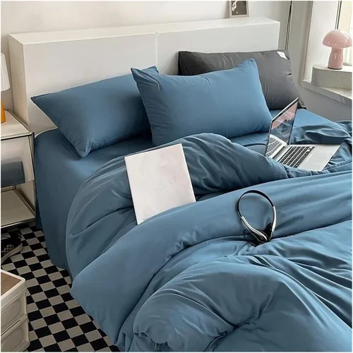 Vista 4 de Bedding Set Fabric Duvet Cover Set Solid Color Bed Cover Set Single Double King Size Quilt Cover Set,Bedding