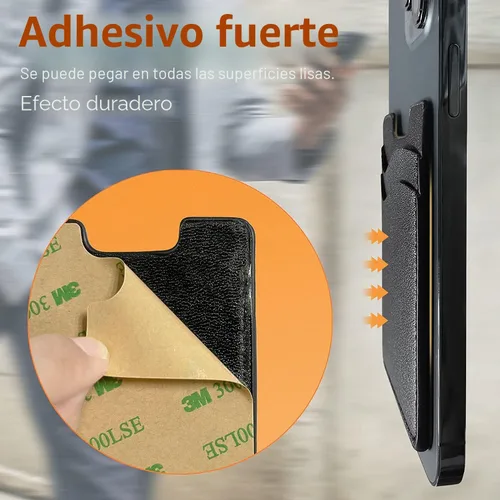 Vista 4 de Soporte para tarjetas de teléfono, billetera de cuero para teléfono Negro