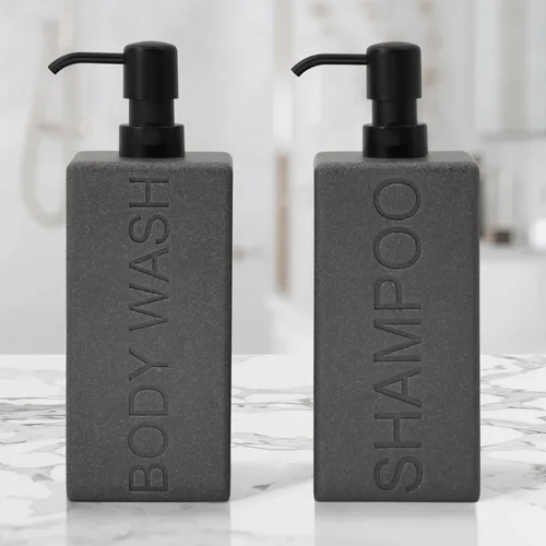 Vista 2 de Dispensador rectangular de resina para baño, champú y acondicionador de baño, botella de lavado corporal, diseño moderno de bomba recargable Gris