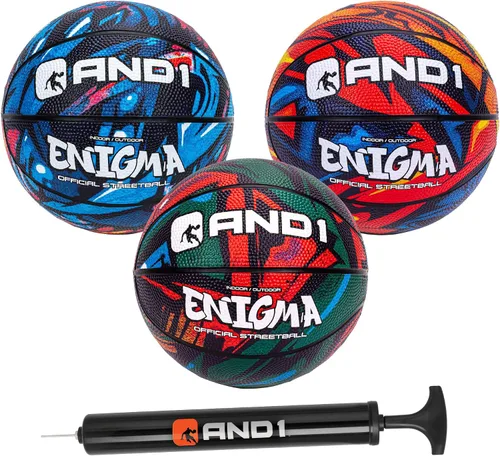 Vista 8 de Paquete de 3 juegos de mini baloncesto AND1 para niños (desinflada con bomba incluida): - Tamaño 3, balones de baloncesto premium para jóvenes de 7