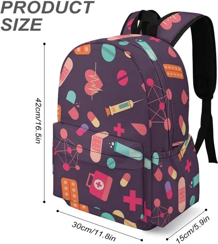 Vista 3 de Mochila de viaje de enfermería médica ligera de 16.5 pulgadas para computadora portátil, mochila casual para hombres y mujeres