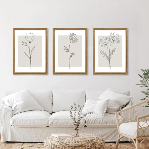 Vista 2 de ICHZUMW Arte de pared floral botánico neutro, decoración de pared de flores de granja en blanco y negro, impresiones en lienzo de arte lineal