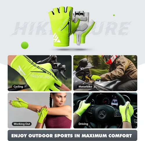 Vista 4 de Hikenture Guantes de ciclismo para hombre, guantes de bicicleta, guantes de ciclismo acolchados de 0.197in, guantes de bicicleta de medio dedo