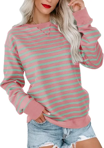 Vista 7 de Bingerlily Sudadera casual de manga larga para mujer, cuello redondo, linda sudadera pullover de ajuste relajado, tops