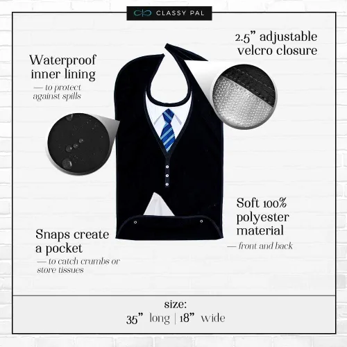 Vista 4 de Baberos para adultos para hombres, protectores de ropa para comer, babero de tela de toalla para adultos mayores, diseño bordado, impermeable