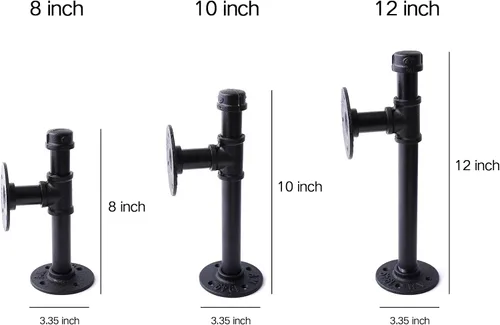 Vista 3 de Soportes de estante de tubo industrial de 3/4", soportes de estantería DIY de hierro negro montados en pared para colgar, soportes de tubería