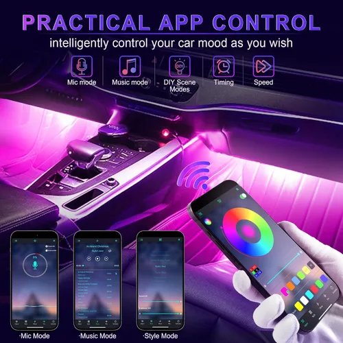 Vista 4 de LivTee Luces Interiores de Acento para Auto, Luces Interiores Inteligentes para Auto con Control de Aplicación, Luces LED RGB con Modo de Música