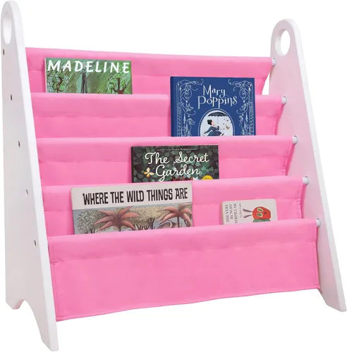 Vista 10 de Wildkin Estantería para niños, almacenamiento moderno de madera con 4 estantes y asas de tela, organizador para el hogar o el aula, gris y blanco