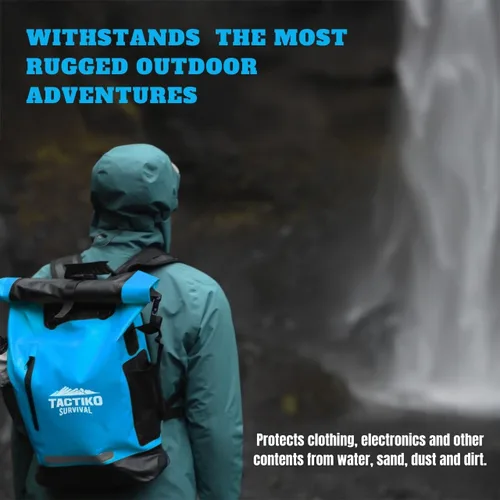 Vista 8 de TACTIKO Mochila resistente 100% impermeable, bolsas secas enrollables para kayak, senderismo, campamento, supervivencia