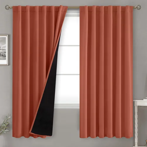 Vista 22 de BGment Cortinas 100% opacas beige de 63 pulgadas de largo con forro aislante térmico, bolsillo para varilla y lengüeta trasera de doble capa