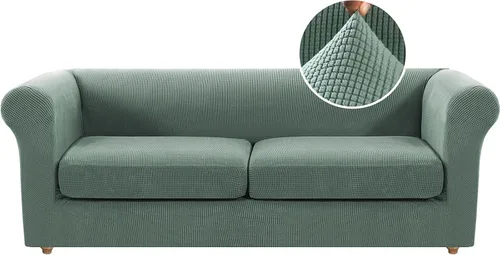 Vista 23 de Funda para silla Chesterfield de 2 piezas para sofá de 1 cojín, fundas para silla de brazo alto, 1 asiento, alta elasticidad, lavable, protector