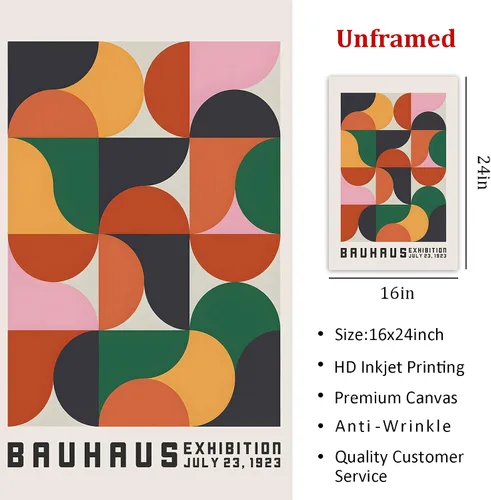 Vista 4 de Haruhiart Bauhaus - Póster de la exposición 1923, colorido arte de pared moderno de mediados de siglo, arte geométrico, imagen colorida moderna