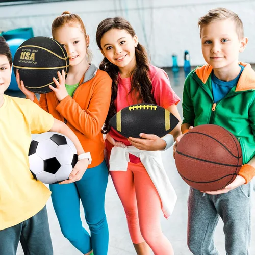 Vista 5 de Lenwen Juego de 6 pelotas deportivas para niños y adolescentes, incluye balón de fútbol de baloncesto de tamaño oficial con bolsas