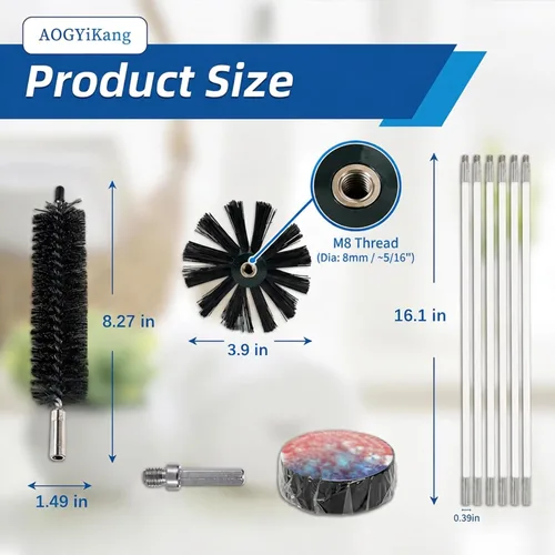 Vista 8 de Kit de cepillo para limpiar ventilación de secadora de 15 pies, cepillo para chimenea de durabilidad multi-escena con varilla de nylon flexible