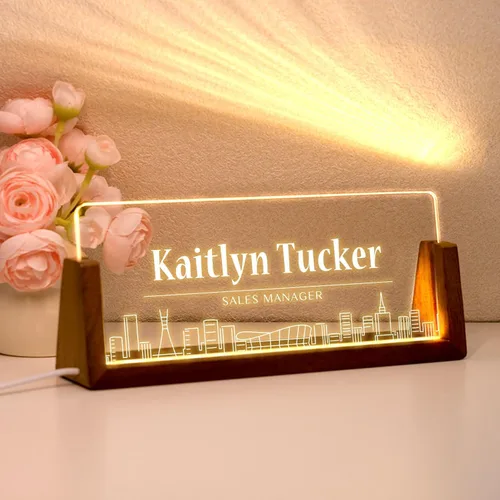 Vista 7 de Placa de nombre de escritorio personalizada, placa de identificación personalizada con luz de oficina para escritorios, decoraciones de escritorio