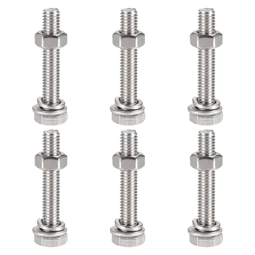 Vista 8 de uxcell Tornillos de cabeza hexagonal M6 x 0.787 in, tuercas, kits de arandelas planas y de bloqueo, pernos hexagonales de rosca completa de acero