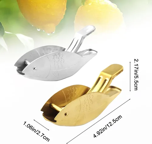 Vista 2 de Exprimidor de limón en forma de pescado, exprimidor manual de limón de acero inoxidable, cítricos de lima portátil, jugo de prensa manual resistente