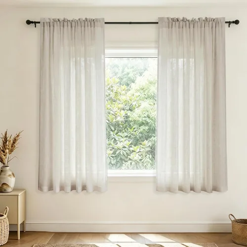 Vista 52 de Mrs.Naturall - Cortinas transparentes con bolsillo para barra de 36x63 pulgadas de lino mezclado negro