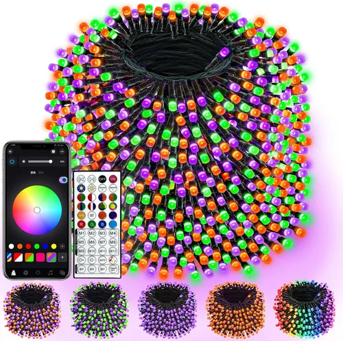 Vista 32 de Luces de cadena navideñas conectables de 240 LED de 88 pies, 13 modos, para interiores y exteriores, cable verde extensible, luces de árbol