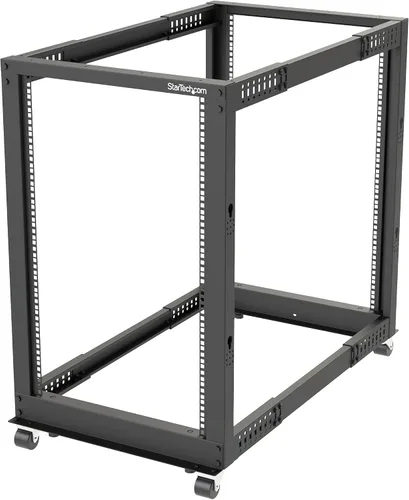 Vista 10 de StarTech Bastidor de servidor de marco abierto de 4 postes 8U móvil, bastidor de red de 19" con ruedas, pequeño bastidor rodante para equipos