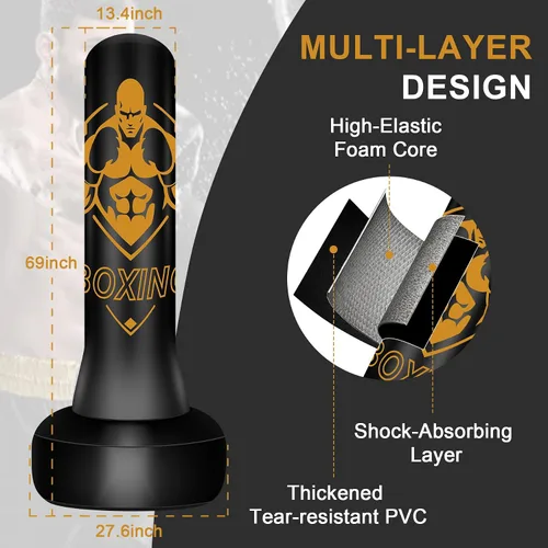 Vista 3 de Standing Punching Bag for Adults, 70" Punching Bag Stand, Boxing Heavy Bag with Stand, Freestanding for Adults Men MMA Thai Fitness Karate Muay