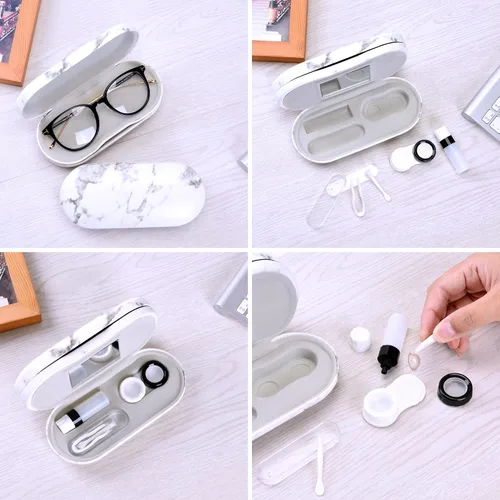 Vista 6 de Muf - Estuche portátil 2 en 1 para lentes y lentes de contacto, diseño de doble uso, a prueba de fugas, pinzas y botella con solución incluidas