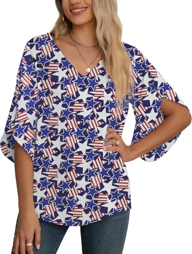 Vista 19 de Blusas de gasa con mangas 3/4 arrugadas de otoño para mujer de Jouica 01amy Verde