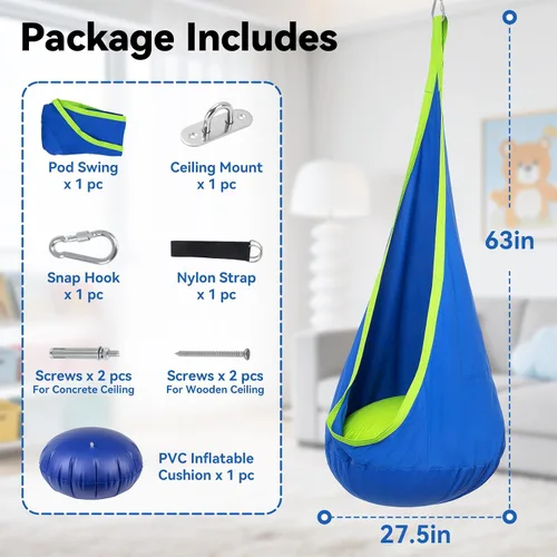 Vista 7 de Y- STOP Columpio de cápsula para niños, silla hamaca colgante sensorial para interiores con almohada inflable, asiento de columpio sensorial