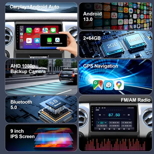 Vista 3 de Actualización estéreo de radio de coche de 64 GB para Ford F150 2009 2010 2011 2012, Plug and Play de 9 pulgadas Android 13 unidad principal