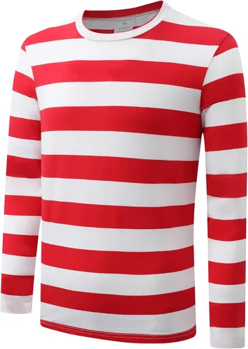 Vista 2 de Camiseta de manga larga a rayas para hombre, elástica, cómoda, cuello redondo