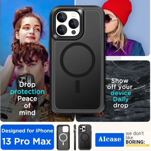 Vista 6 de AICase Funda para iPhone 13 Pro Max [compatible con Magsafe], protección magnética resistente contra caídas, cuerpo completo, a prueba de golpes, a