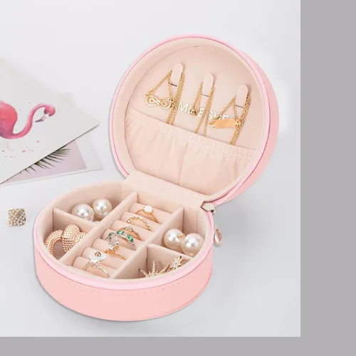 Vista 2 de Smileshe Joyero de viaje, mini organizador portátil con cremallera, de piel sintética, pequeñas cajas de almacenamiento para anillos, aretes