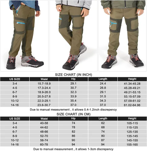 Vista 9 de linlon Pantalones cargo de senderismo para niños y jóvenes, impermeables, con forro polar suave y forro polar, pantalones de nieve aislados, Nieve