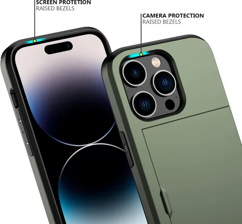 Vista 11 de Nvollnoe - Funda para iPhone 14 con tarjetero [tienda de 5 tarjetas] Negro - Almacenamiento más grande