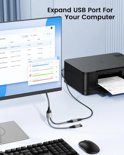Vista 5 de ANDTOBO Divisor USB, USB 2.0 A macho a 2 USB hembra dual Jack Y Splitter Hub Cable de alimentación Cable adaptador de extensión
