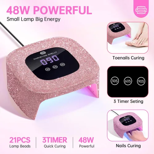 Vista 3 de 48W UV LED Nail Lamp Mini Nail Dryer for Gel Polish Portable UV Light for Nails Plug-in Diamond Nail Light with 3 timer settings touch control LCD