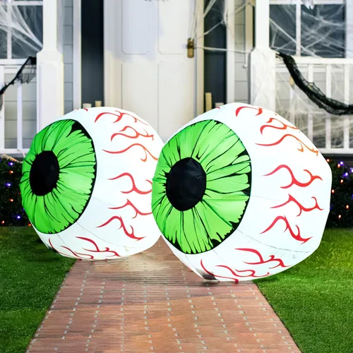 Vista 8 de Joiedomi Paquete de 2 ojos inflables de Halloween de 3 pies, LED, decoración interior y exterior Inflado rápido y diseño resistente a la intemperie
