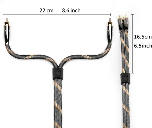 Vista 6 de SKW Cable de RCA para audiófilos 2RCA macho a 2RCA macho de sistema HiFi con diámetro de 7mm (0.5m/1.64ft, negro, nylon) Ultra-pure copper core