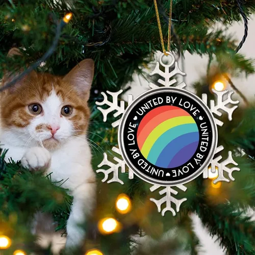 Vista 4 de Adornos de decoración de árbol LGBT Pride United by Love Adornos para árbol de Navidad gay, igualdad de género, orgullo arcoíris LGBTQ, Mes