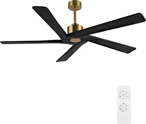 Vista 19 de WINGBO - Ventilador de techo DC de 48" sin luz - 5 aspas de madera maciza talladas, motor DC reversible de 6 velocidades, ventilador de techo sin