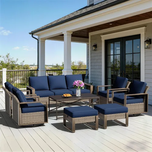 Vista 23 de Sofá de Mimbre Metálico para Patio de 75", Sofá Sillón de Ratán para Exteriores de 3 Asientos para Todo Tipo de Clima con Cojines Premium