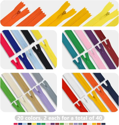 Vista 3 de 40 cremalleras invisibles de nailon, suministros de cremalleras para coser a granel en 20 colores para manualidades de costura a medida, vestidos